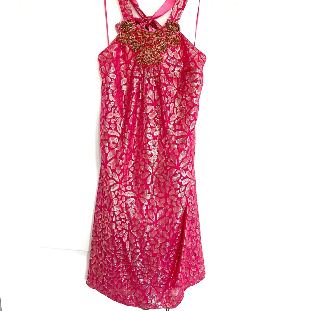 Trina Turk beaded necklace halter top dress